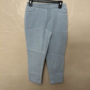 Isaac Mizrahi 4 Petite Bleached Indigo Denim Pull On Ankle Jeans